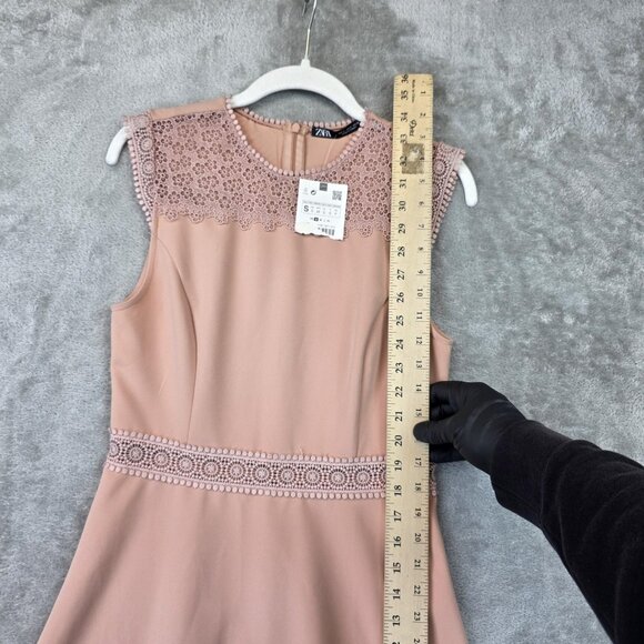 Zara Dress Womens Small Pink Sleeveless Lace Detail Fit And Flare Party NWT - Picture 4 of 10